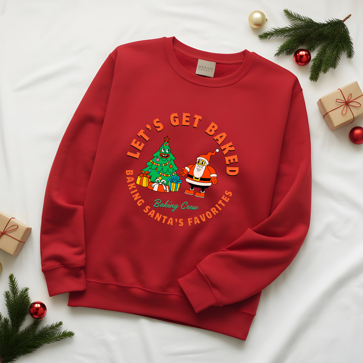 Christmas Baking Sweatshirt - Retro Cartoon Santa