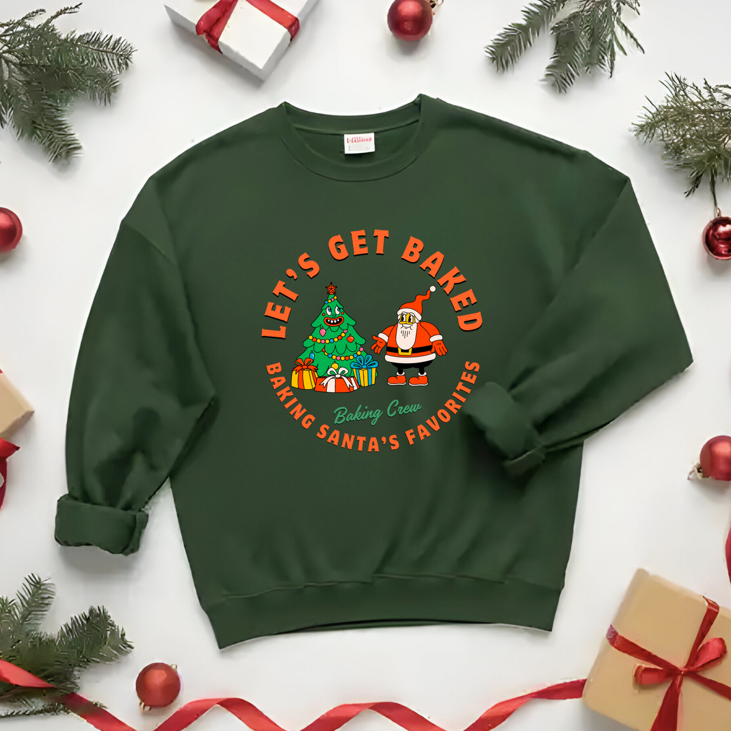Christmas Baking Sweatshirt - Retro Cartoon Santa