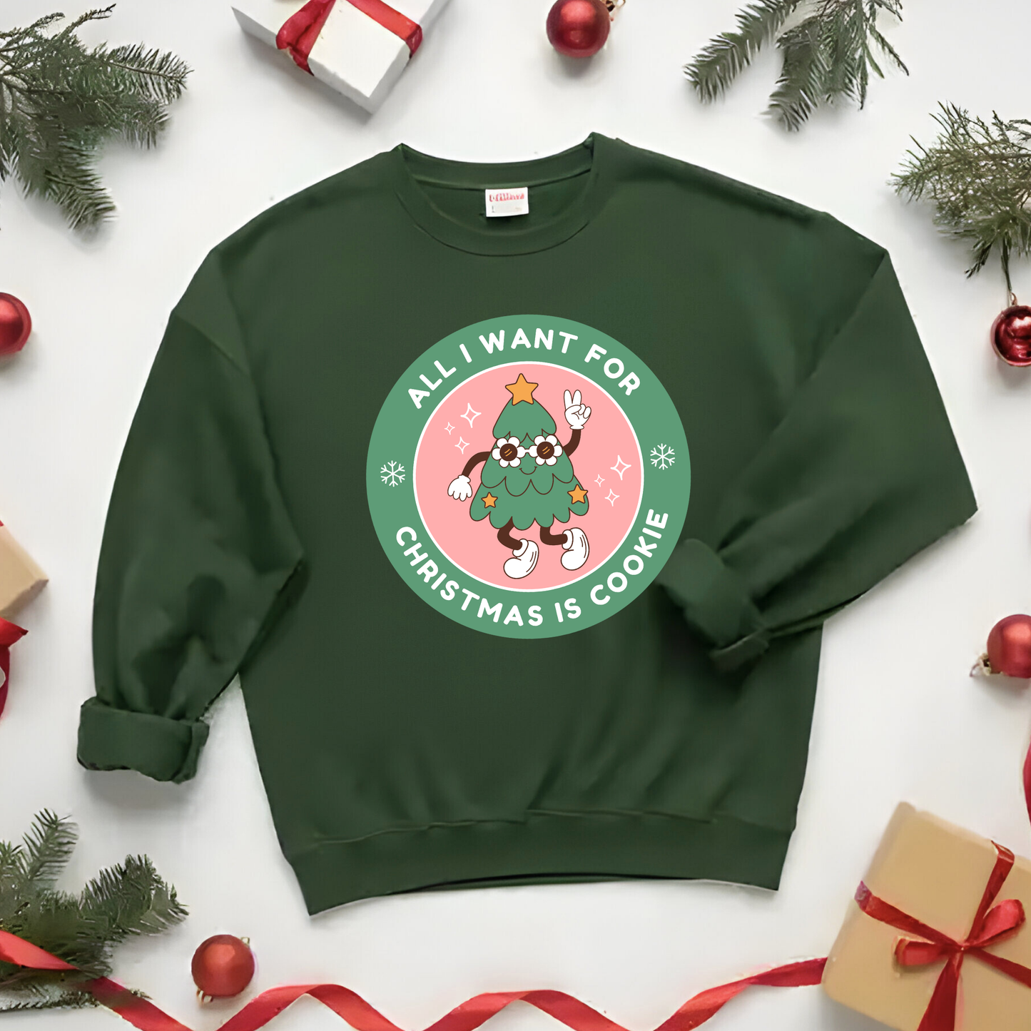 Christmas Cookie Sweatshirt - Retro Christmas Tree