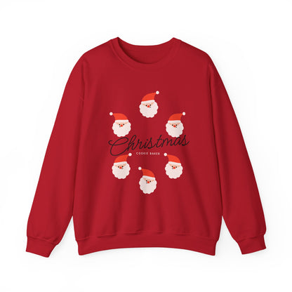 Red sweatshirt with Christmas-themed design on a white background