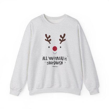 Gray sweatshirt with a reindeer face and text on a white background