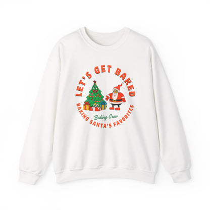 White sweatshirt with Christmas-themed graphic and text on a white background