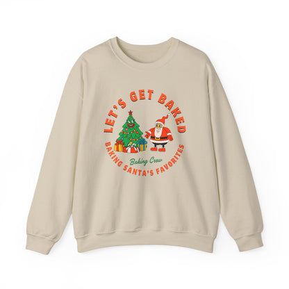 Beige sweatshirt with Christmas-themed graphic and text on a white background