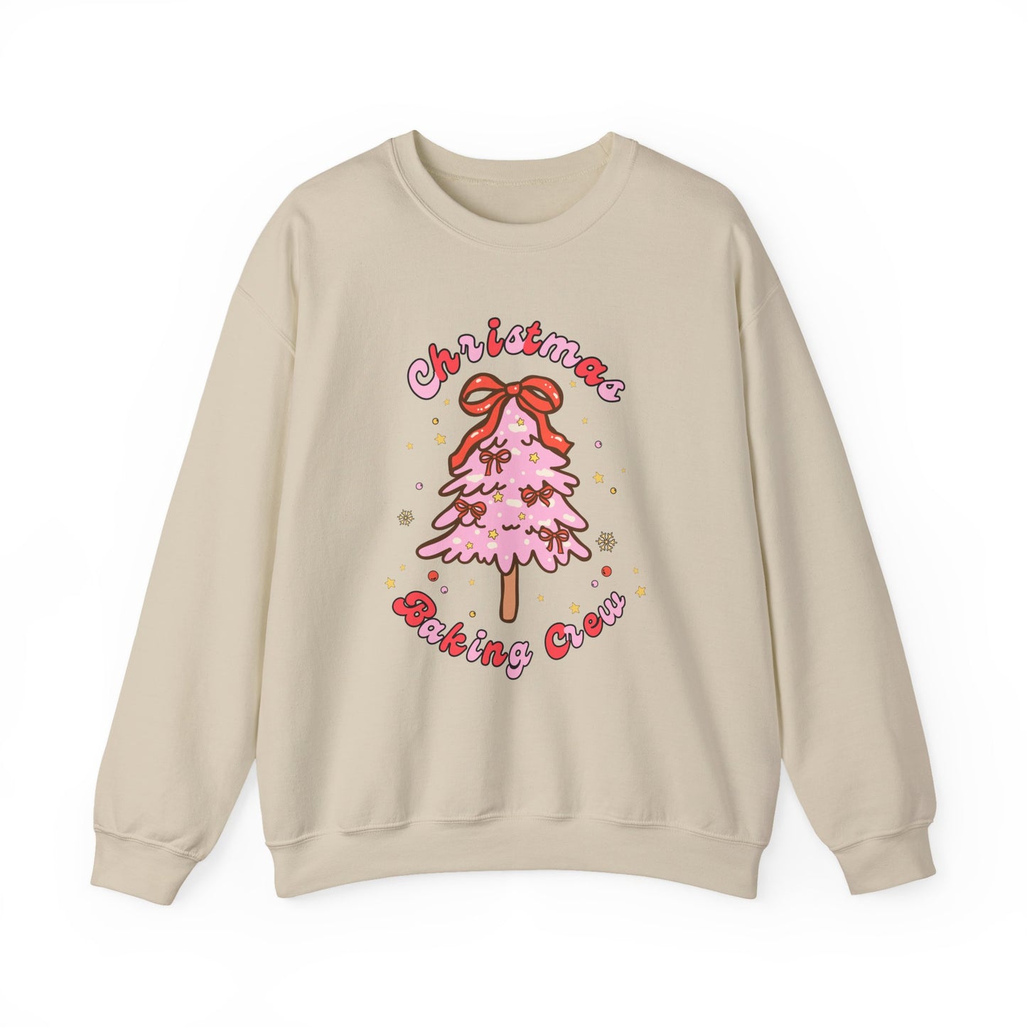Beige sweatshirt with a Christmas tree design on a white background