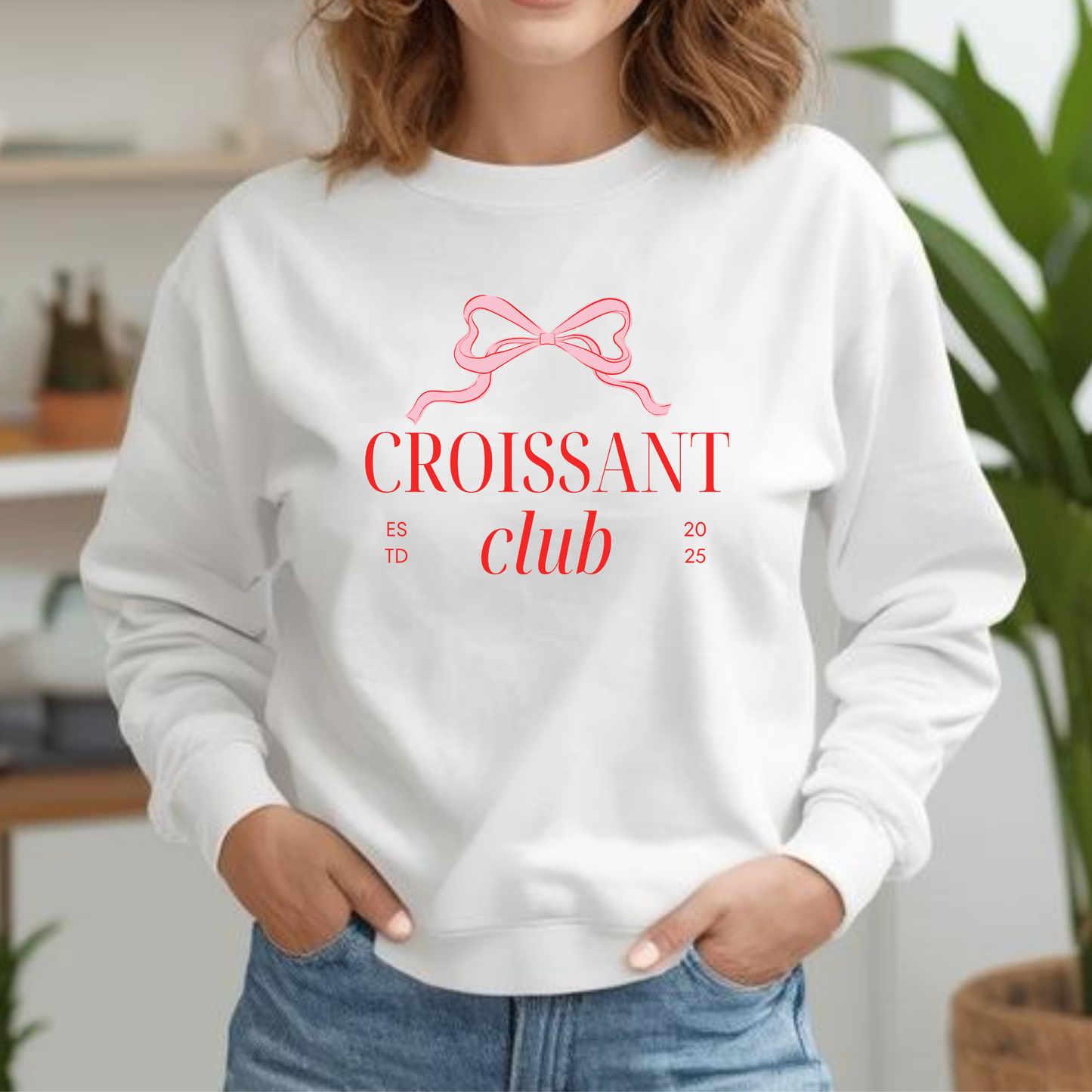 Croissant Club Sweatshirt - Coquette Bow