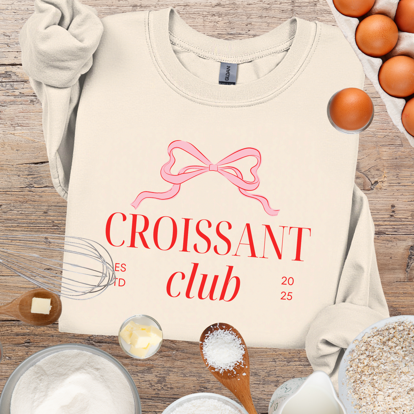 Croissant Club Sweatshirt - Coquette Bow