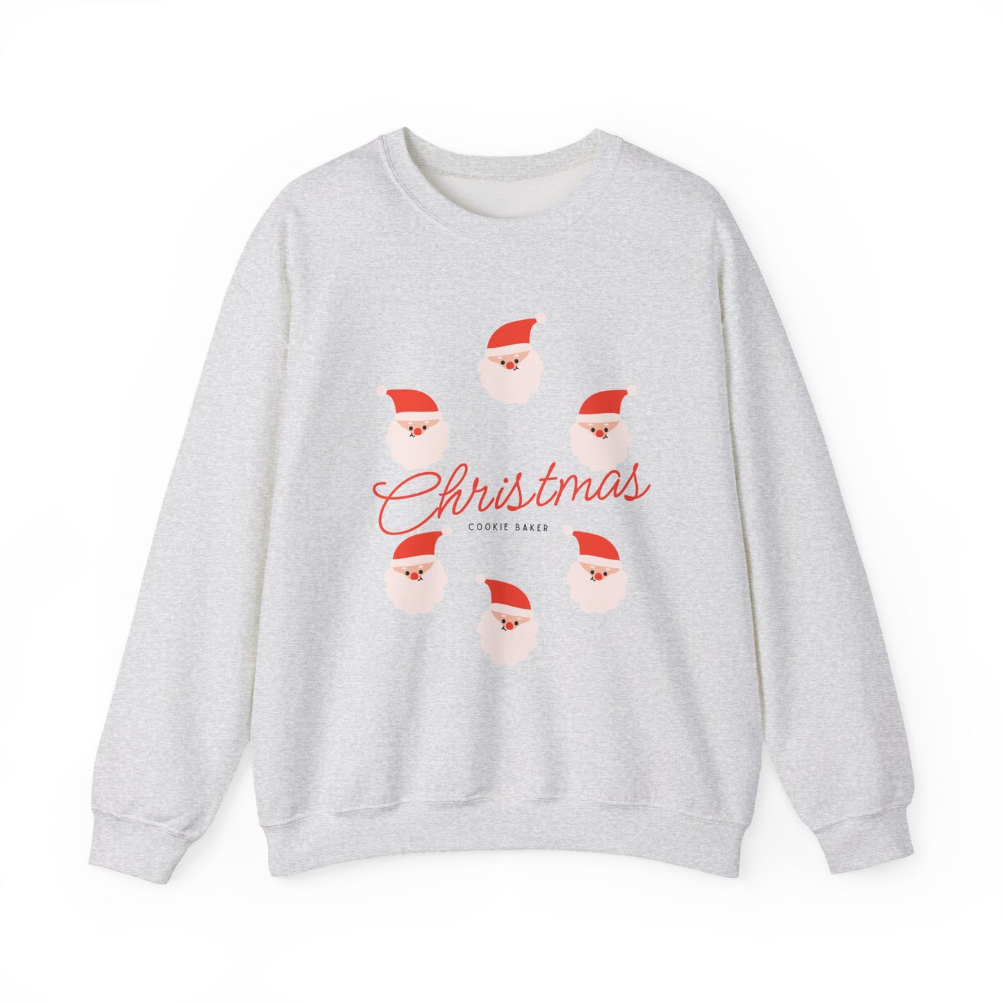Gray sweatshirt with Christmas-themed design on a white background