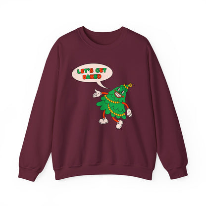 Maroon sweatshirt with a green character and 'Let's Get Soked' text on a white background