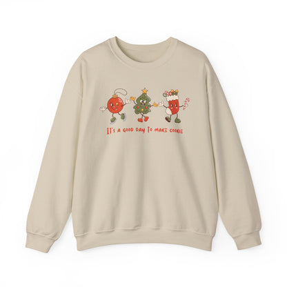 Beige sweatshirt with cartoon characters and text on a white background
