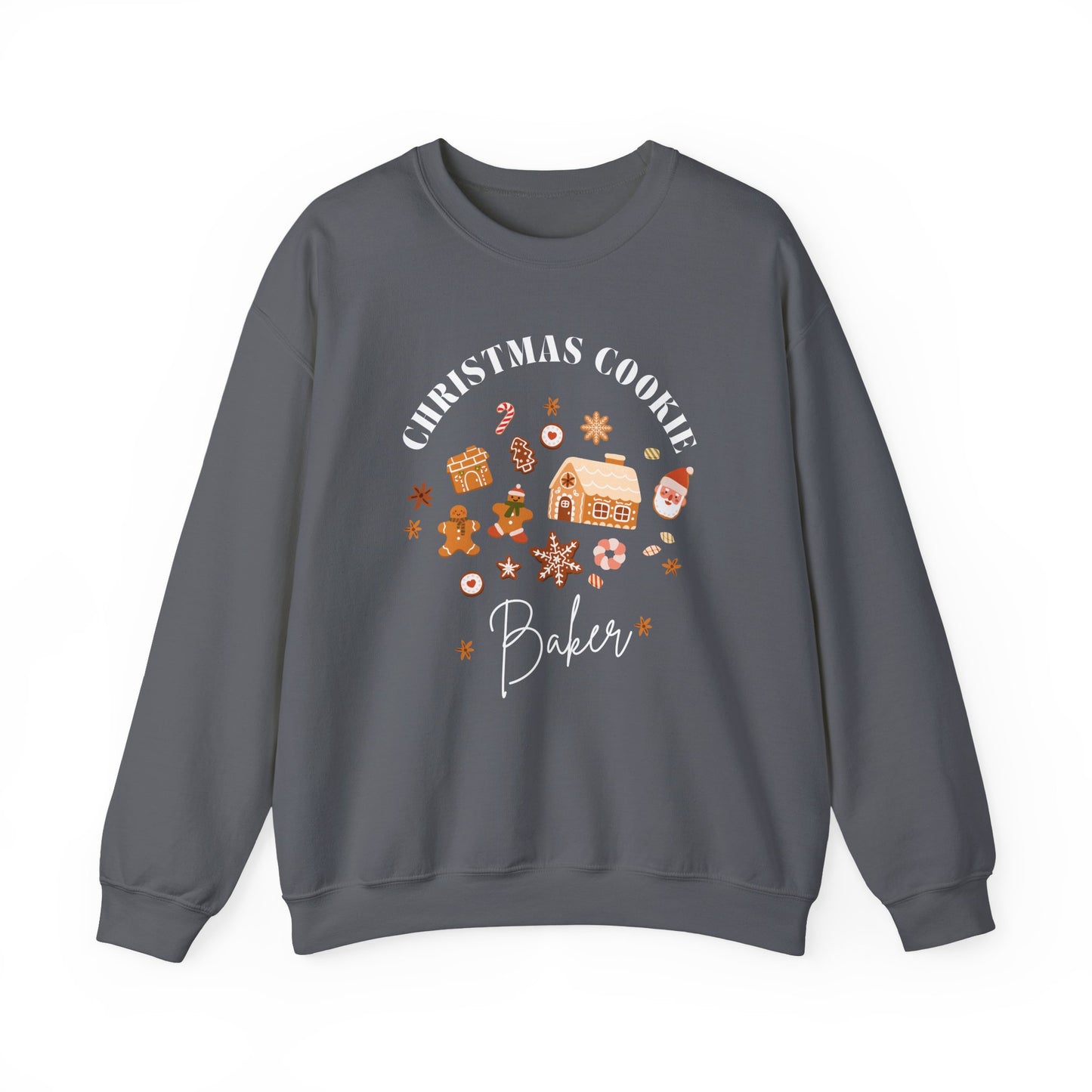 Gray sweatshirt with Christmas-themed design on a white background